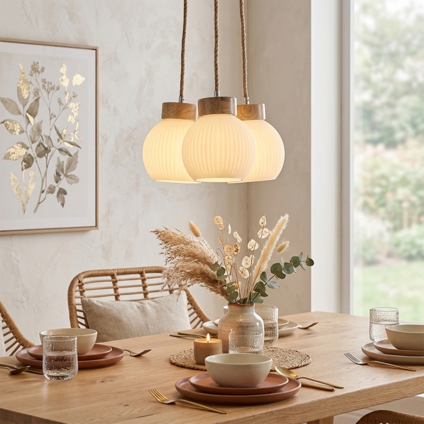 Žyrandol na lince LOOMIS 3xE27/15W/230V 130 cm beżowy/dąb