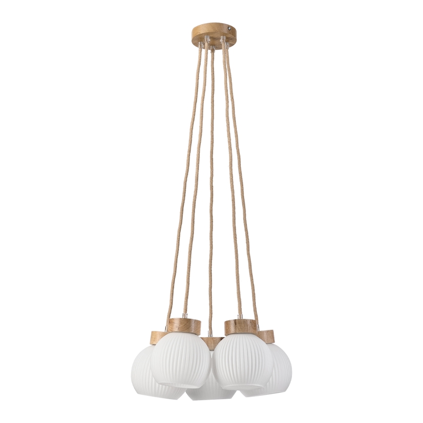 Żyrandol na lince LOOMIS 5xE27/15W/230V 83 cm beżowy/dąb