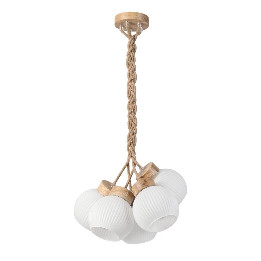 Żyrandol na lince LOOMIS 5xE27/15W/230V 83 cm beżowy/dąb