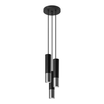 Żyrandol na lince LOOPEZ 3xGU10/10W/230V okrągła czarny/chrom błyszczący