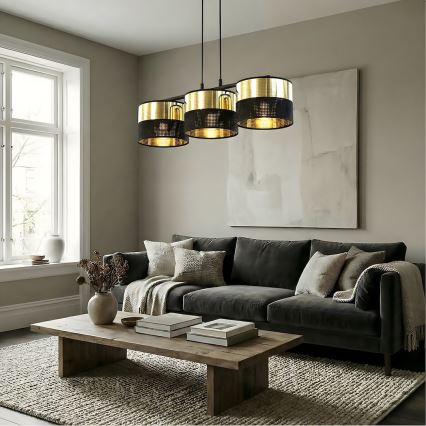 Żyrandol na lince LUX 3xE27/15W/230V czarny/złoty