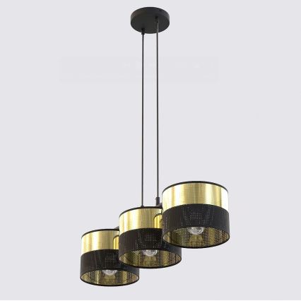 Żyrandol na lince LUX 3xE27/15W/230V czarny/złoty