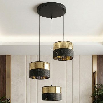 Żyrandol na lince LUX 3xE27/15W/230V czarny/złoty