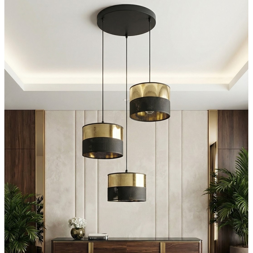 Żyrandol na lince LUX 3xE27/15W/230V czarny/złoty