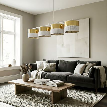 Żyrandol na lince LUX 4xE27/15W/230V biały/złoty
