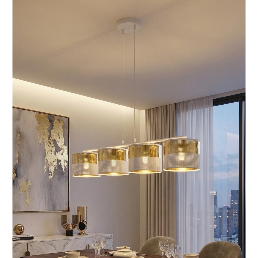 Żyrandol na lince LUX 4xE27/15W/230V biały/złoty