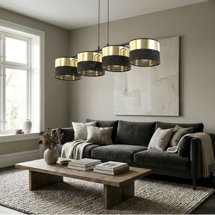 Żyrandol na lince LUX 4xE27/15W/230V czarny/złoty