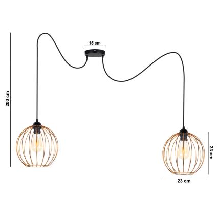 Żyrandol na lince MATT 2xE27/60W/230V pająk czarny/miedź