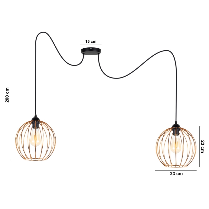 Żyrandol na lince MATT 2xE27/60W/230V pająk czarny/miedź