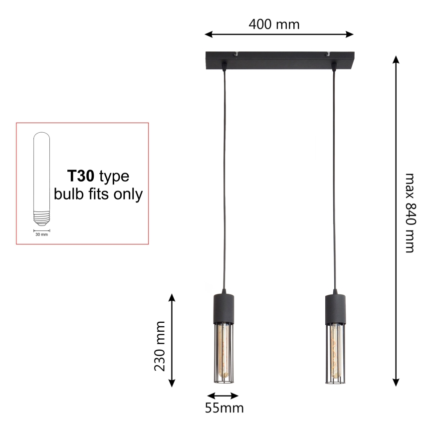 Żyrandol na lince MELODY 2xE27/15W/230V czarne
