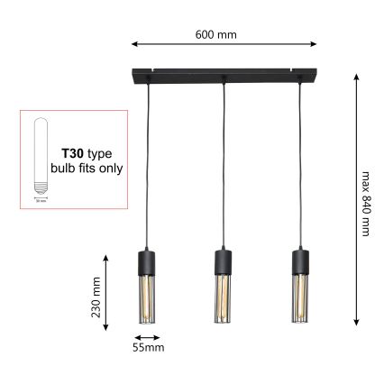 Żyrandol na lince MELODY 3xE27/15W/230V czarne