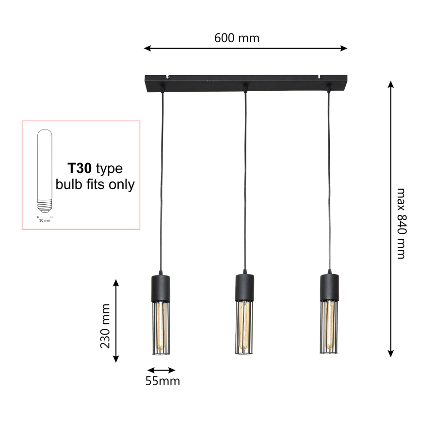 Żyrandol na lince MELODY 3xE27/15W/230V czarne