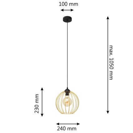 Żyrandol na lince MERCURE 1xE27/15W/230V złoty/czarne