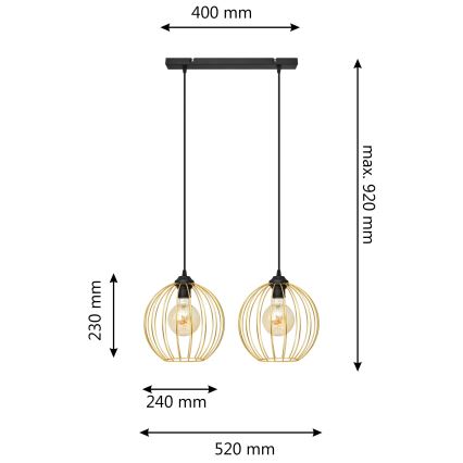 Żyrandol na lince MERCURE 2xE27/15W/230V złoty/czarne