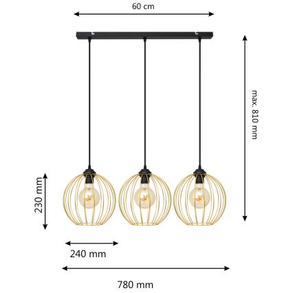 Żyrandol na lince MERCURE 3xE27/15W/230V złoty/czarne