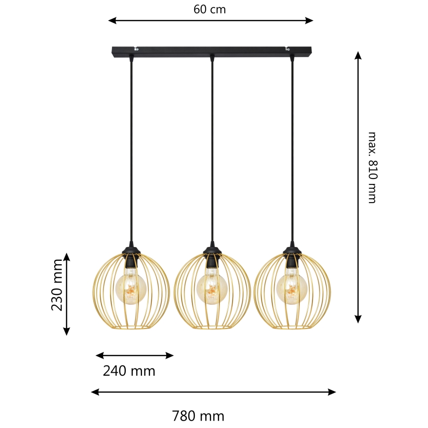 Żyrandol na lince MERCURE 3xE27/15W/230V złoty/czarne