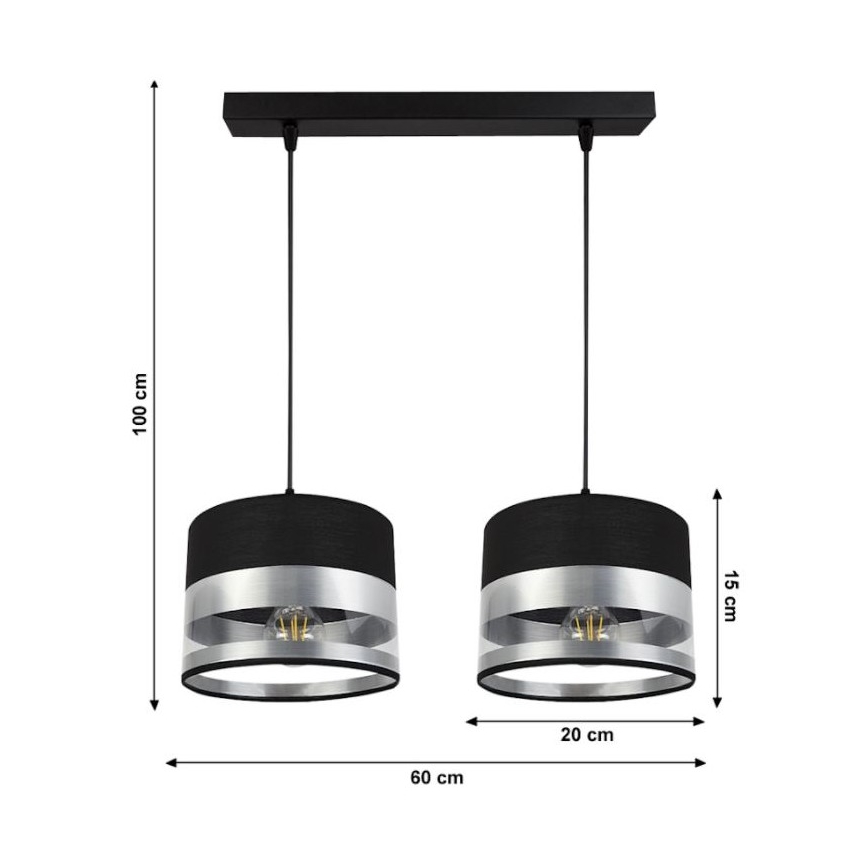Żyrandol na lince MILO 2xE27/60W/230V srebrny/czarny
