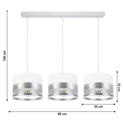 Żyrandol na lince MILO 3xE27/60W/230V srebrny