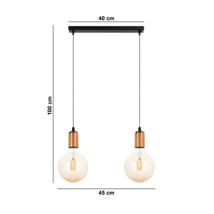 Żyrandol na lince MIROS 2xE27/60W/230V czarny/miedziany