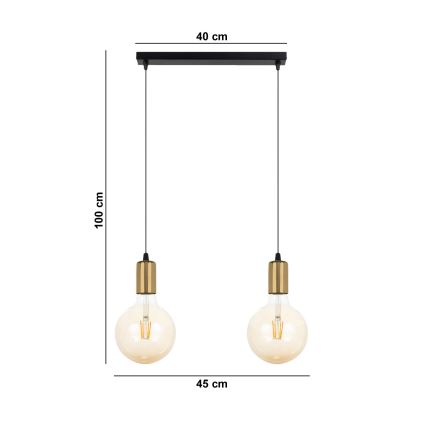 Żyrandol na lince MIROS 2xE27/60W/230V czarny/złoty