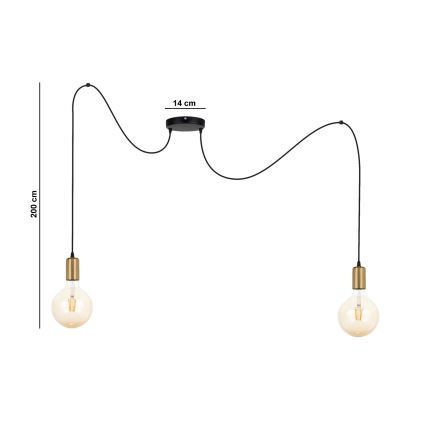 Żyrandol na lince MIROS 2xE27/60W/230V pająk czarny/złoty