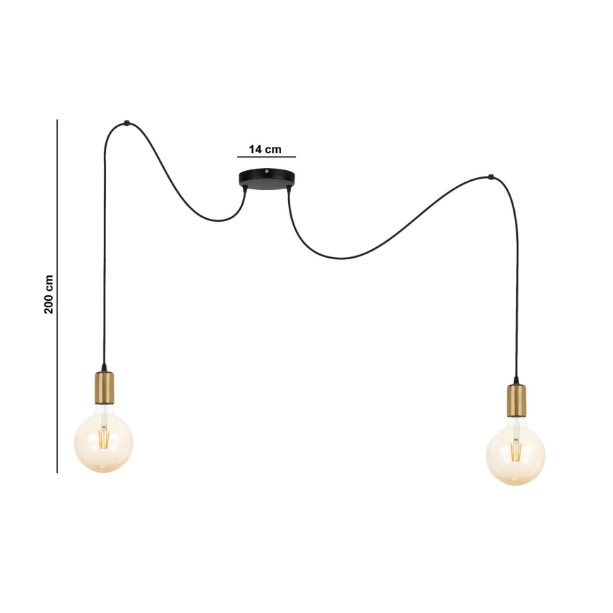 Żyrandol na lince MIROS 2xE27/60W/230V pająk czarny/złoty