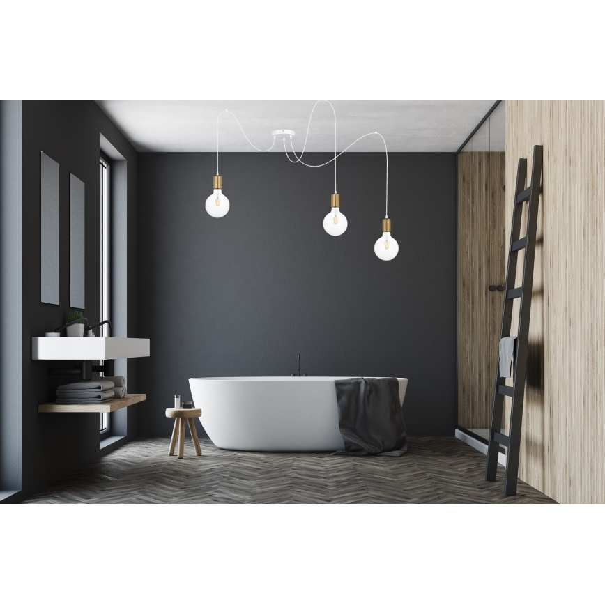 Żyrandol na lince MIROS 3xE27/60W/230V pająk biały/złoty