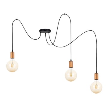 Żyrandol na lince MIROS 3xE27/60W/230V pająk czarny/miedź