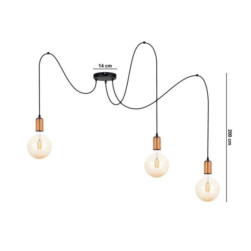 Żyrandol na lince MIROS 3xE27/60W/230V pająk czarny/miedź