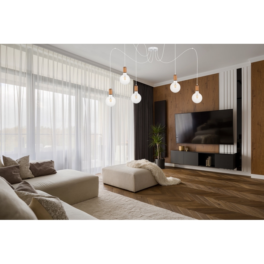 Żyrandol na lince MIROS 5xE27/60W/230V pająk biały/miedź