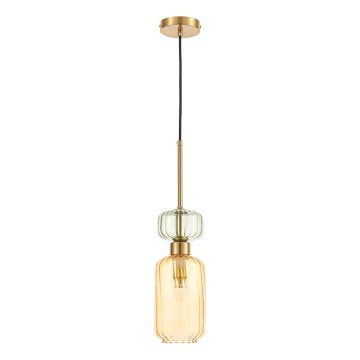 Żyrandol na lince MOLLY 1xE14/40W/230V śr. 12 cm złoty/pomarańczowy/zielony