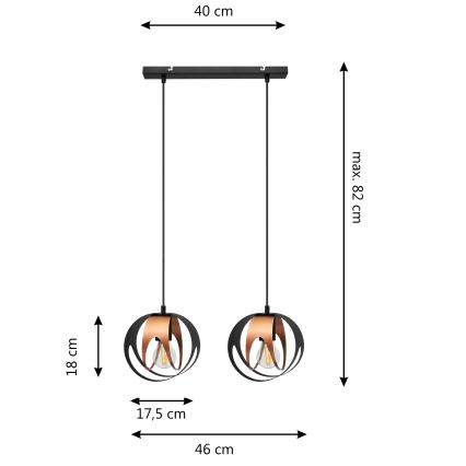 Żyrandol na lince MOONLIGHT 2xE27/15W/230V czarny/miedź