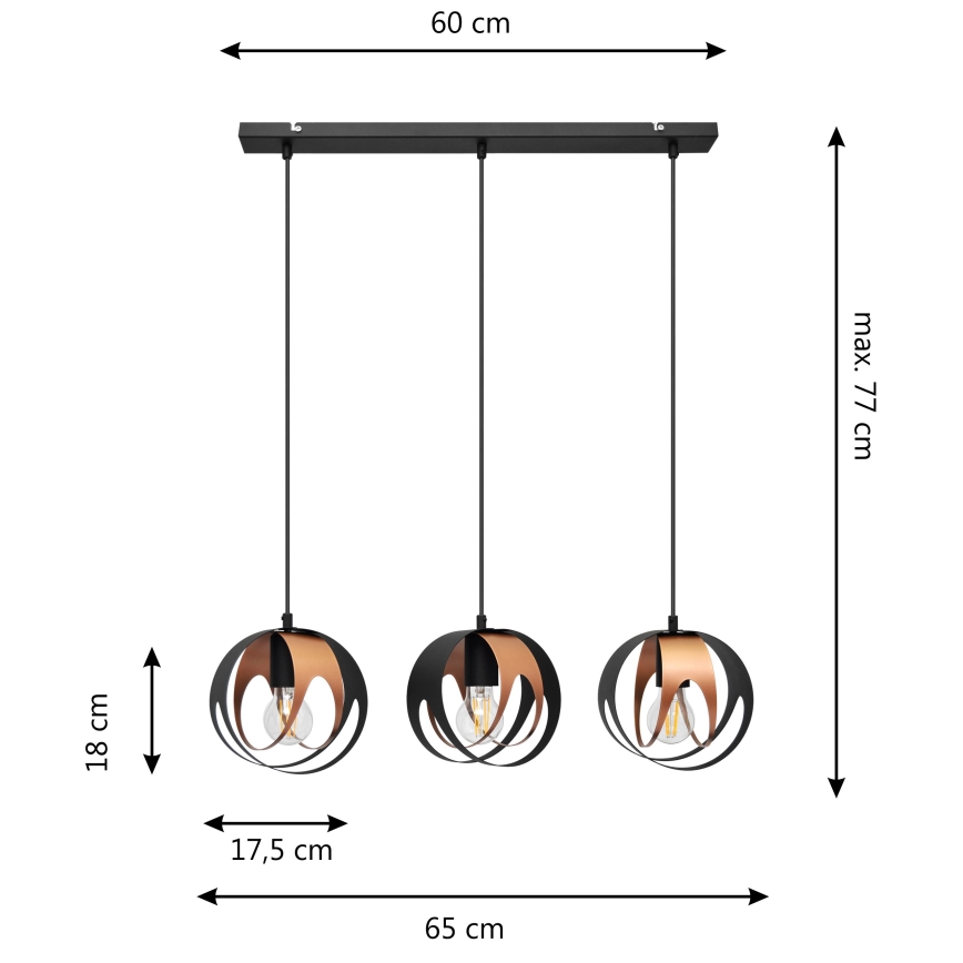 Żyrandol na lince MOONLIGHT 3xE27/15W/230V czarny/miedź