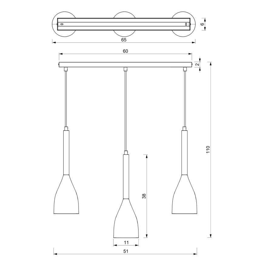 Żyrandol na lince MUZA NEW 3xE27/60W/230V czarny