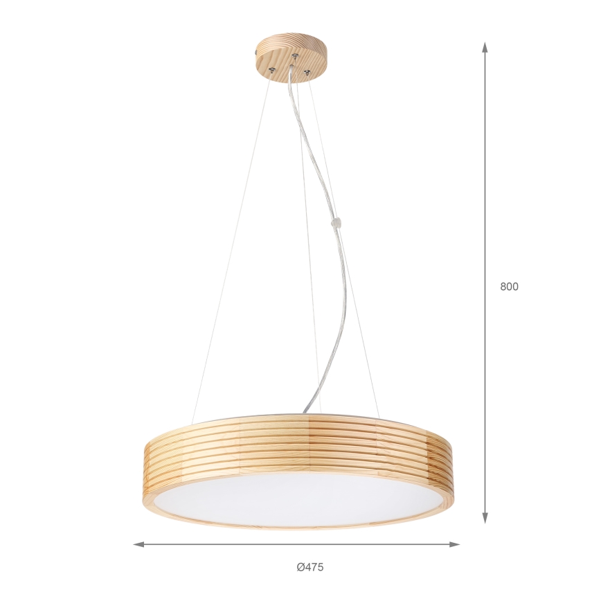 Żyrandol na lince NATURAL MODERN 3xE27/15W/230V śr. 47,5 cm sosna