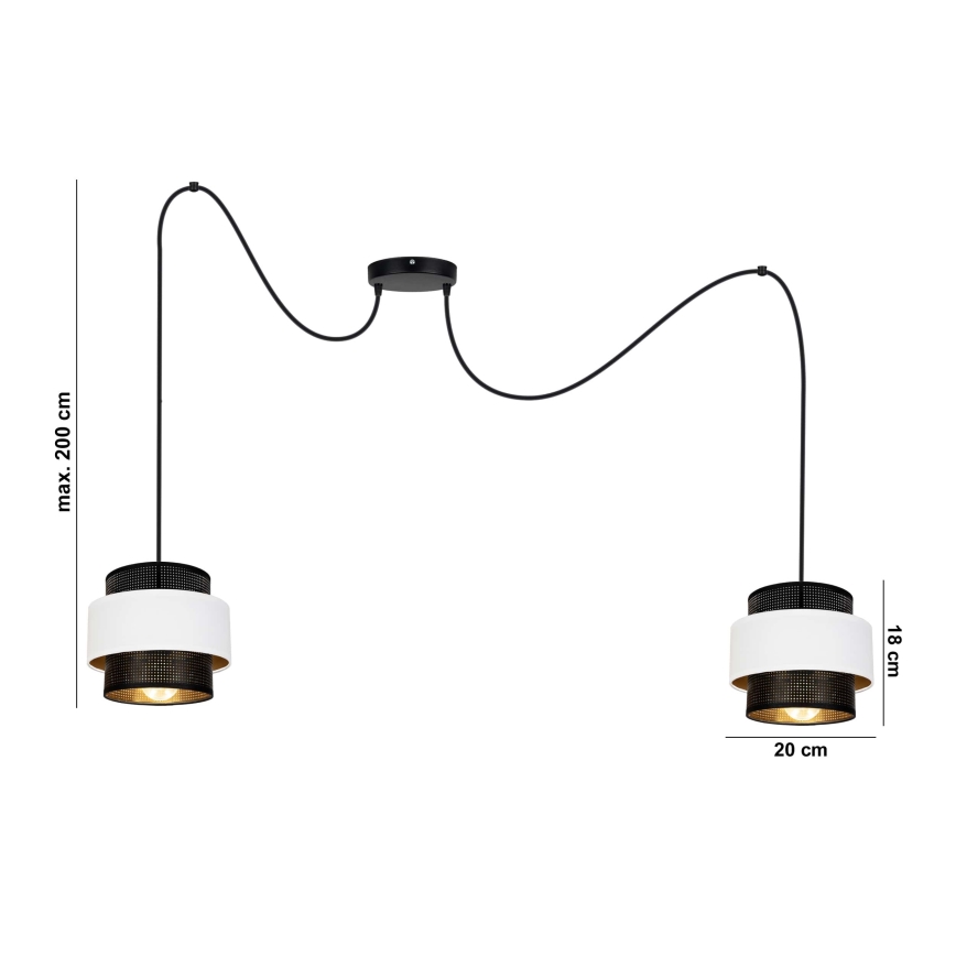 Żyrandol na lince NESS 2xE27/60W/230V pająk czarny/biały