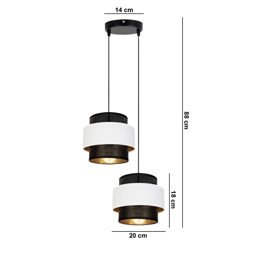 Żyrandol na lince NESS 2xE27/60W/230V śr. 30 cm czarny/biały