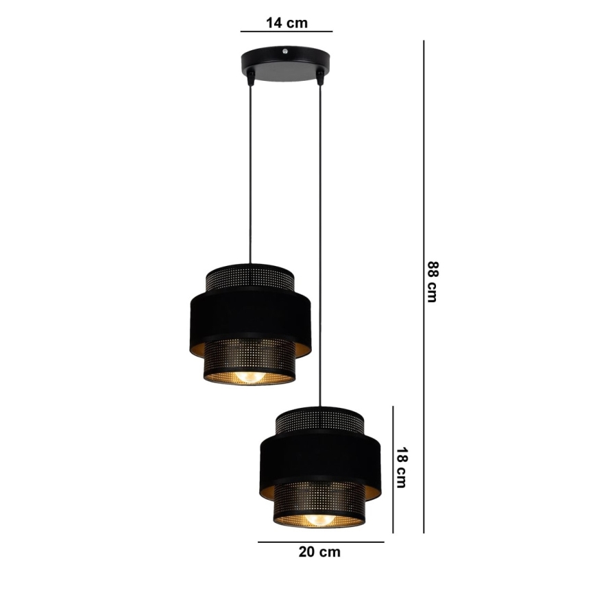 Żyrandol na lince NESS 2xE27/60W/230V śr. 30 cm czarny