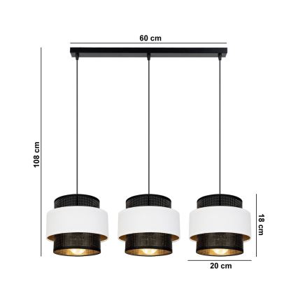 Żyrandol na lince NESS 3xE27/60W/230V czarny/biały