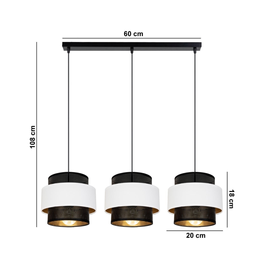 Żyrandol na lince NESS 3xE27/60W/230V czarny/biały