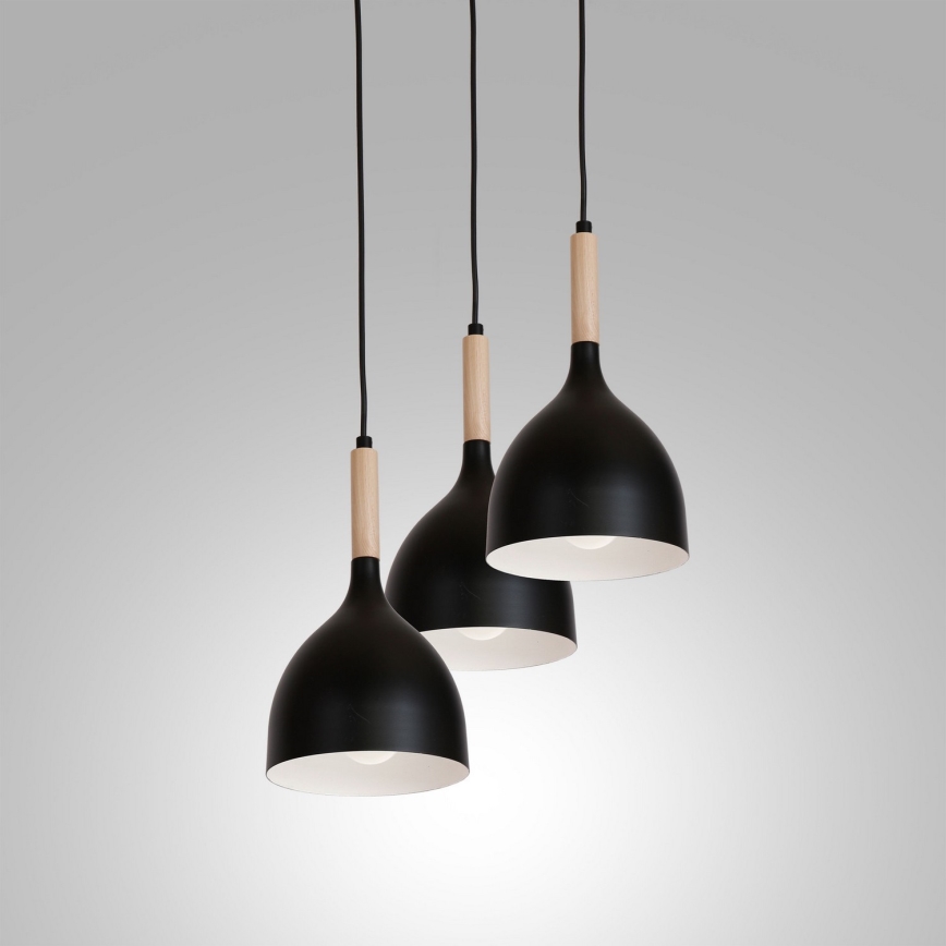 Żyrandol na lince NOAK WOOD 3xE27/15W/230V czarny/buk
