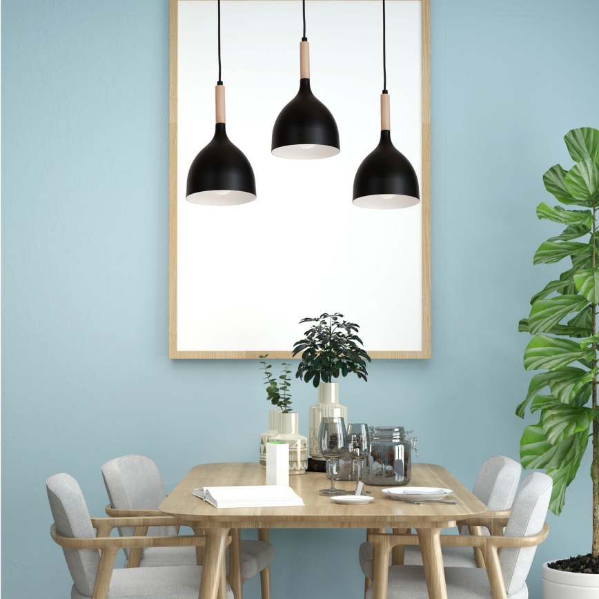 Żyrandol na lince NOAK WOOD 3xE27/15W/230V czarny/buk