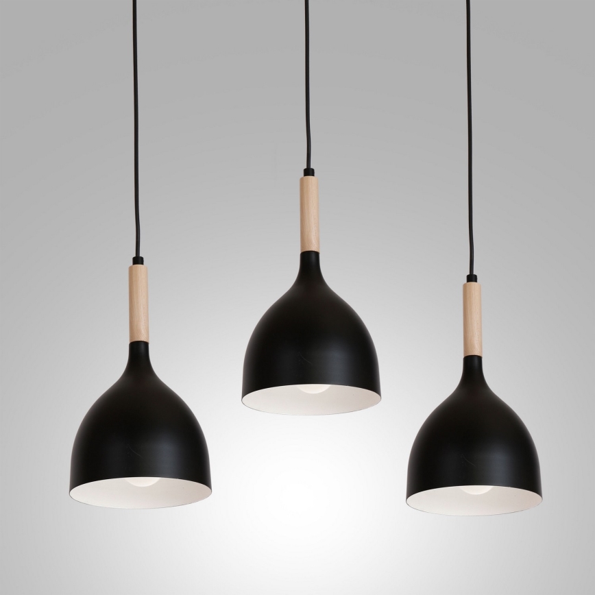 Żyrandol na lince NOAK WOOD 3xE27/15W/230V czarny/buk
