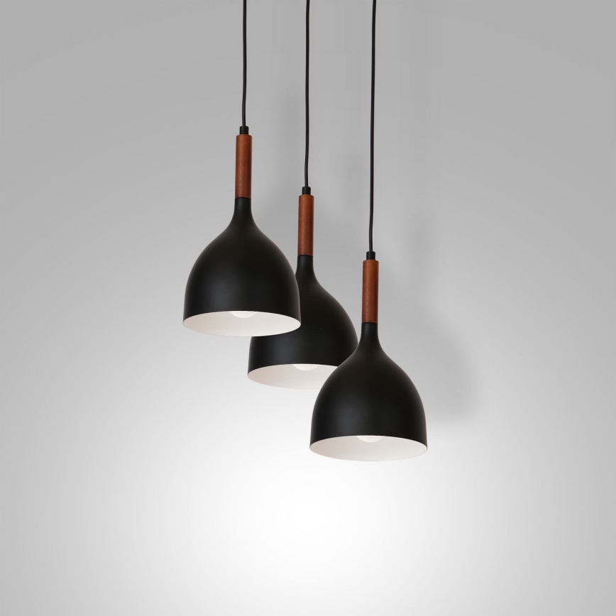 Żyrandol na lince NOAK WOOD 3xE27/15W/230V czarny/buk