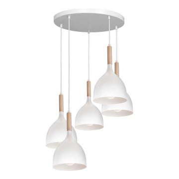 Żyrandol na lince NOAK WOOD 5xE27/15W/230V biały/buk