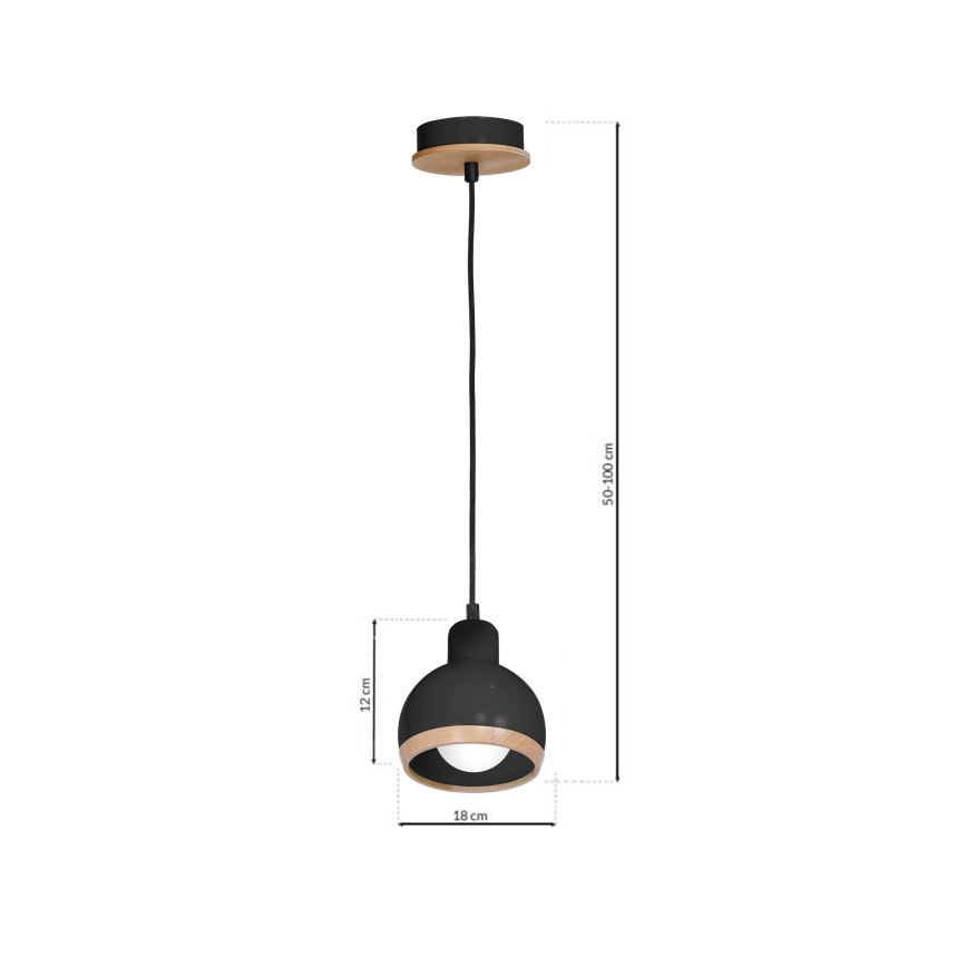 Żyrandol na lince OVAL 1xE27/60W/230V czarny