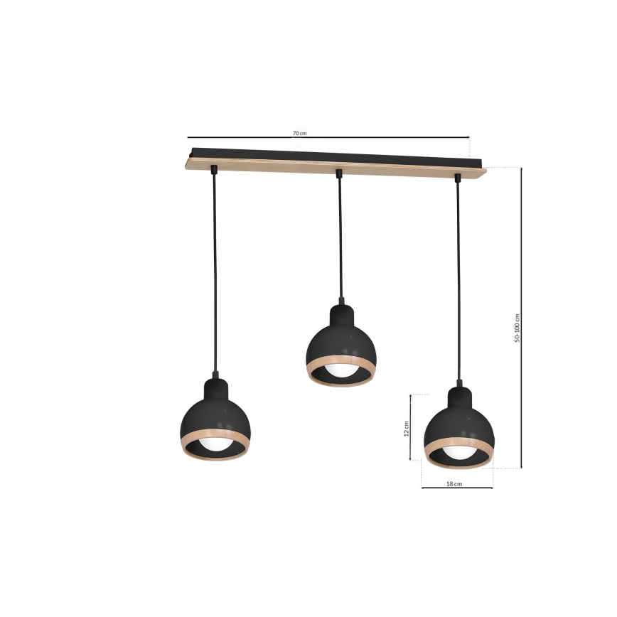 Żyrandol na lince OVAL 3xE27/60W/230V czarny