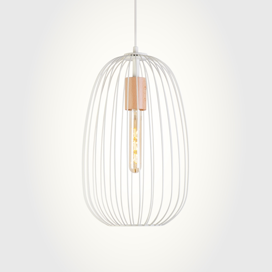 Żyrandol na lince OVELLA 1xE27/15W/230V Ø 25 cm kremowy/sosna
