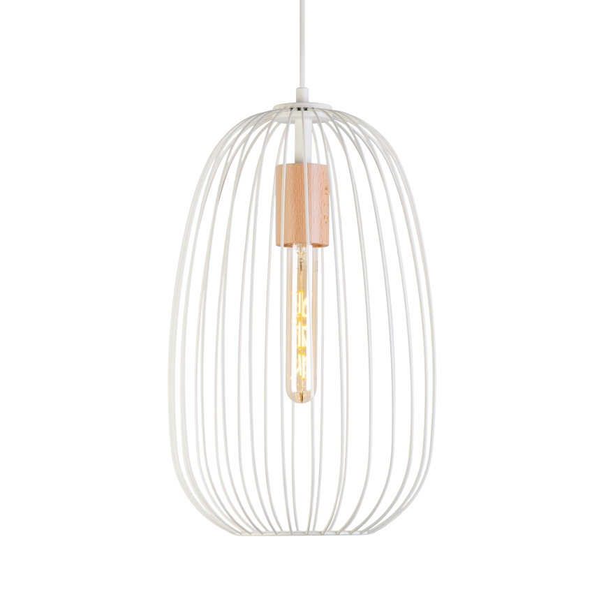 Żyrandol na lince OVELLA 1xE27/15W/230V Ø 25 cm kremowy/sosna