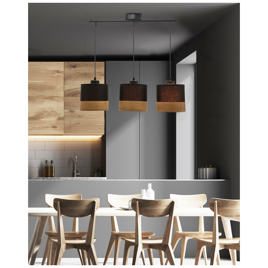 Żyrandol na lince PORTO 3xE27/60W/230V czarny/brązowy